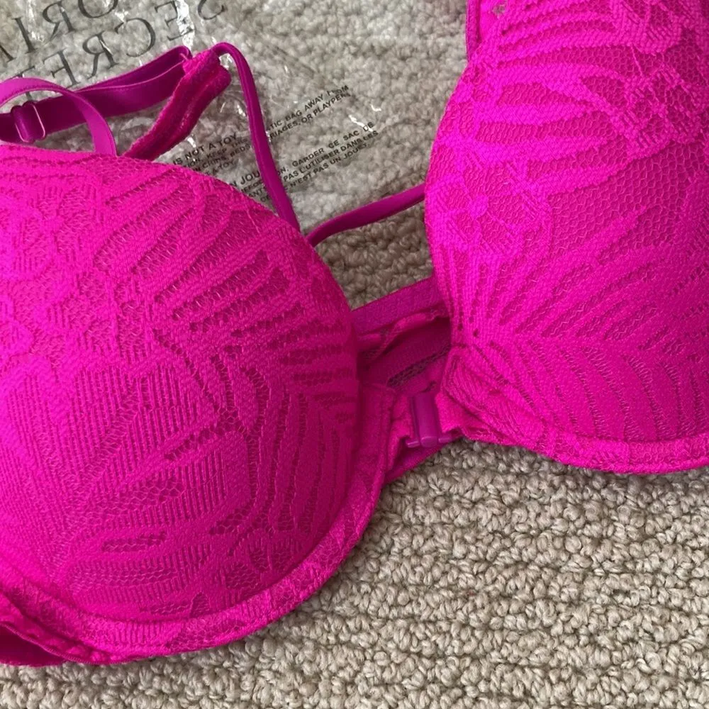 NEW Victoria’s Secret PINK Front Close Push-up Bra Floral Lace Pink Size 32C NIP - Image 12
