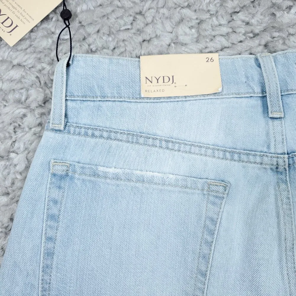 NYDJ Charlotte Relaxed Straight Leg Jeans Light Wash Blue Ripped Size 26 - Image 5