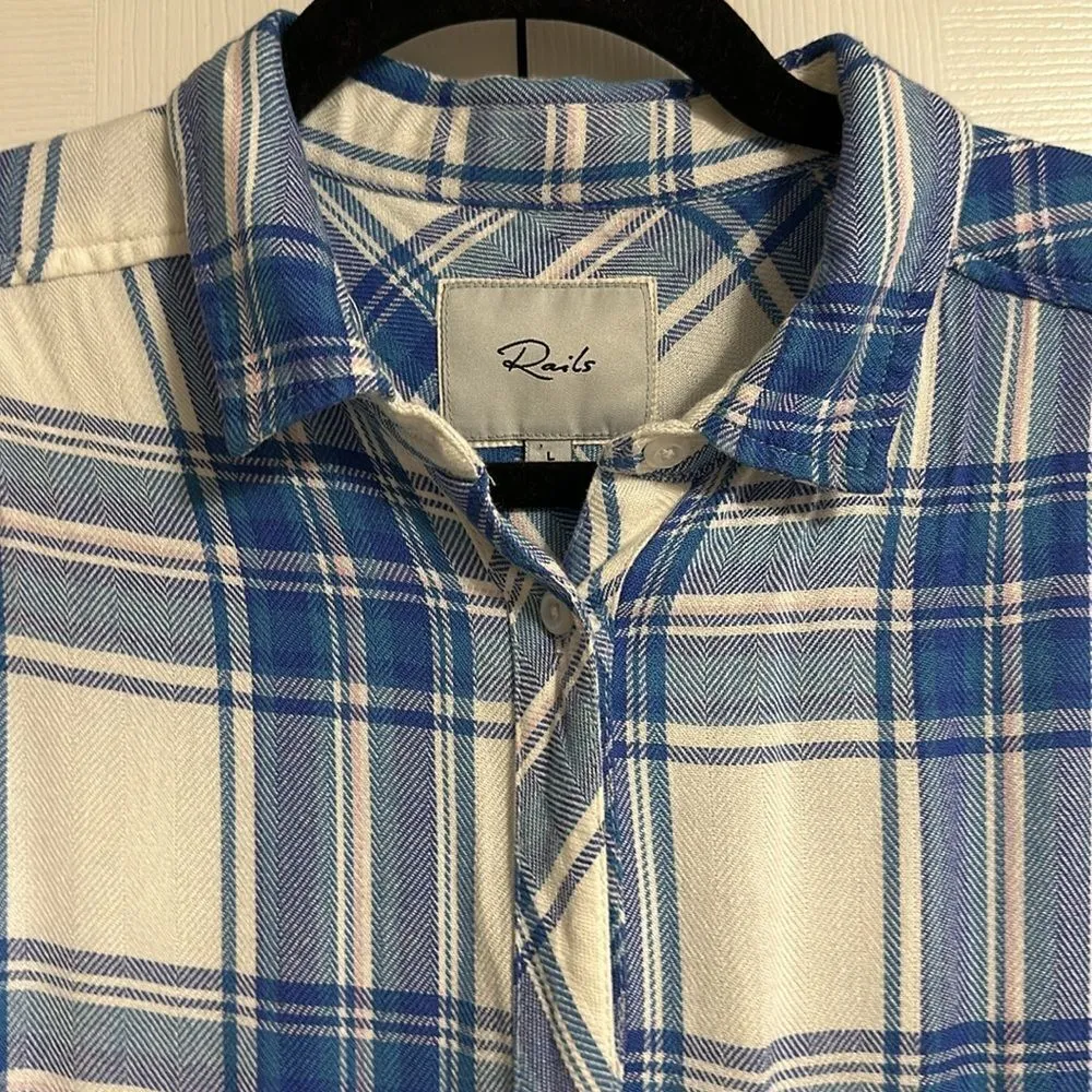 Rails Women’s Sleeveless Plaid Button Down Blue & White Collared Dress, Size L - Image 4