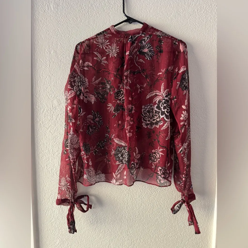 NEW $1060 ETRO Italy Floral Maroon Dark Red Sheet Silk Lightweight Blouse US 4 - Image 3