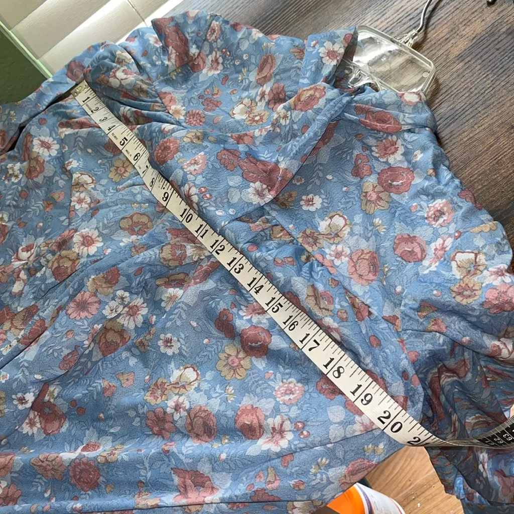 Vintage floral prairie peasant dress with matching headband wrap and belt Size L - Image 5