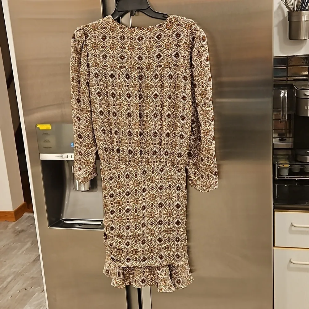 đź’•VERONICA BEARDđź’• Alamo Printed Ruched 100% Silk Dress ~ Rust/Ivory 10 NWOT - Image 12