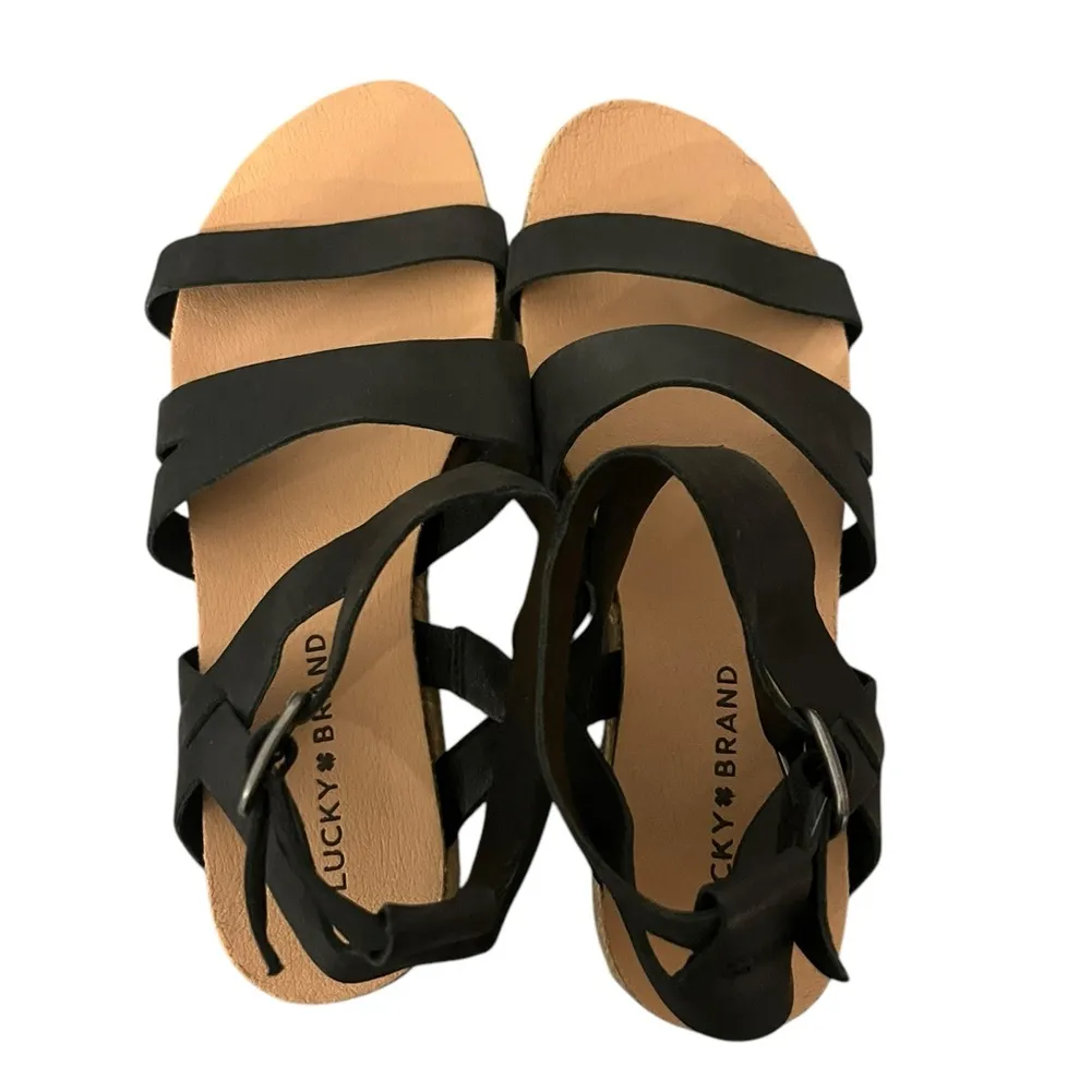 Lucky Brand GLAINA Black Leather Strappy Espadrille Sandals Sz 7M US/37.5 EU - Image 5
