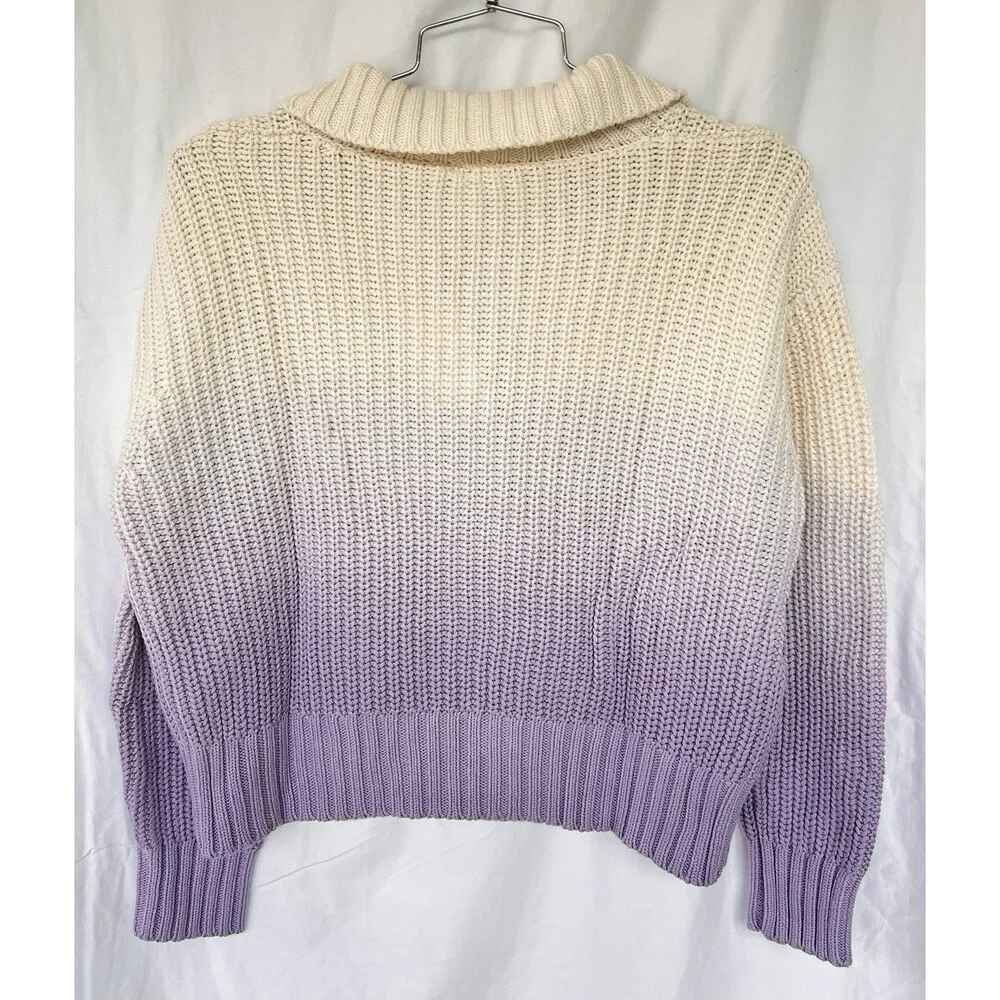 Splendid Raya Lavender Ombre Knit Polo Sweater Women’s Size Small V-Neck Thick - Image 7