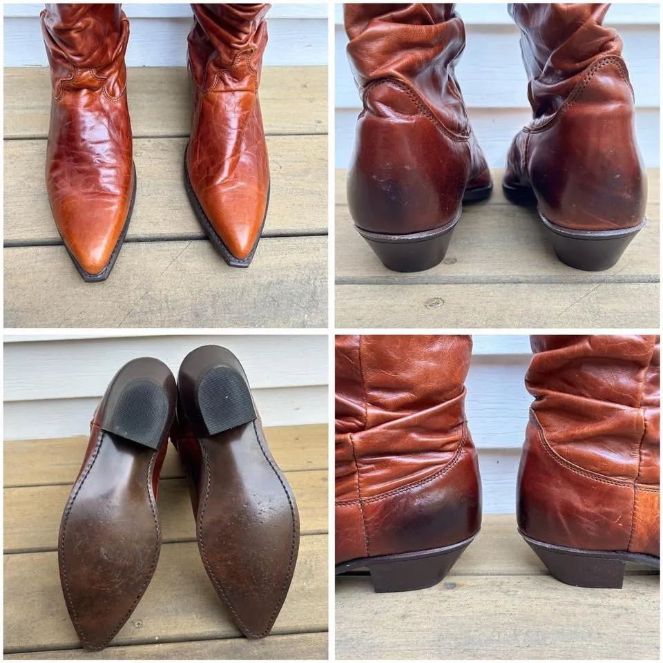 Tan Orange Brown Vintage Dingo Leather Slouch Cowboy Boots Pointed Toe Shoes USA - Image 6
