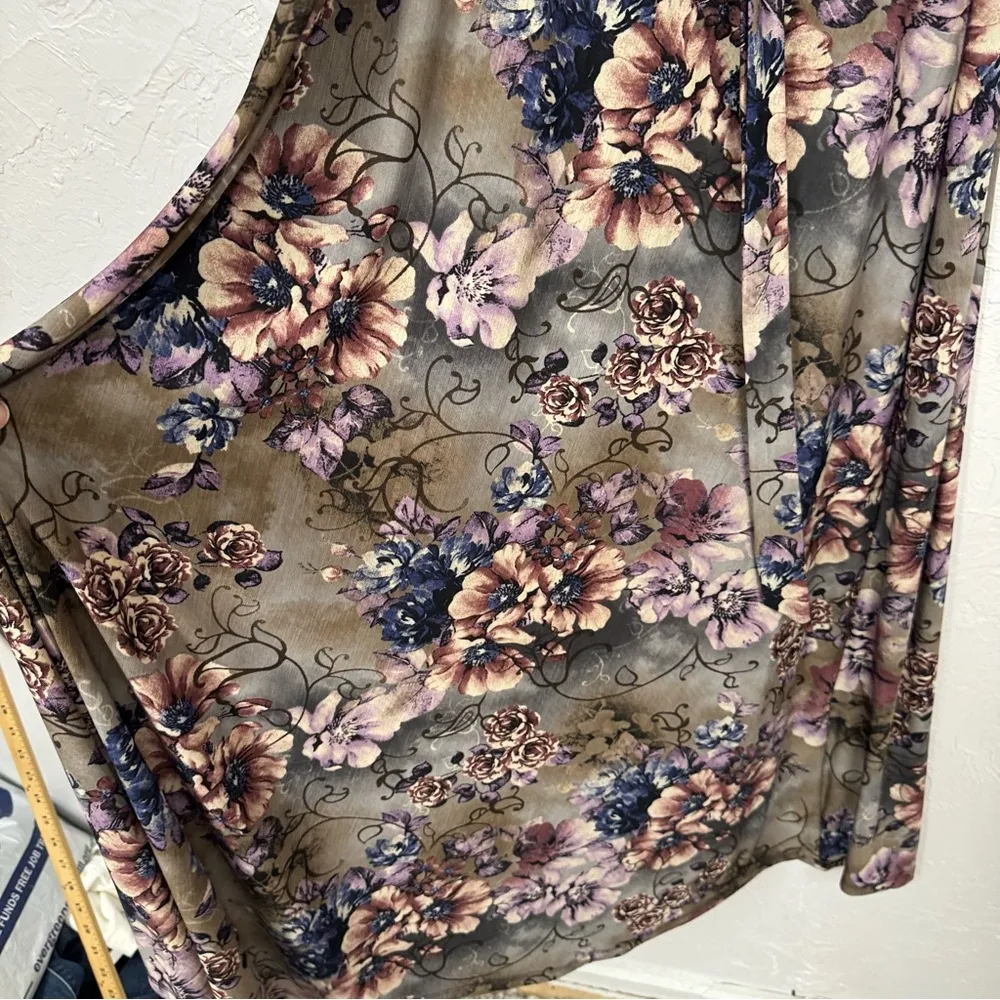 Kei West Grey Moody Floral Faux Wrap Maxi Dress Womens S Fall Cottage Core - Image 2