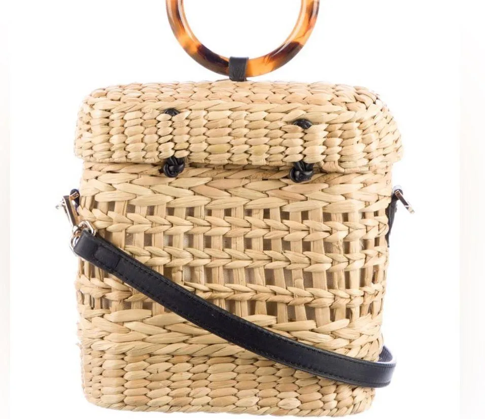 Poolside Ashleigh Straw Rattan Bag Acrylic Lucite Handle Shoulder Bag Strap - Image 2