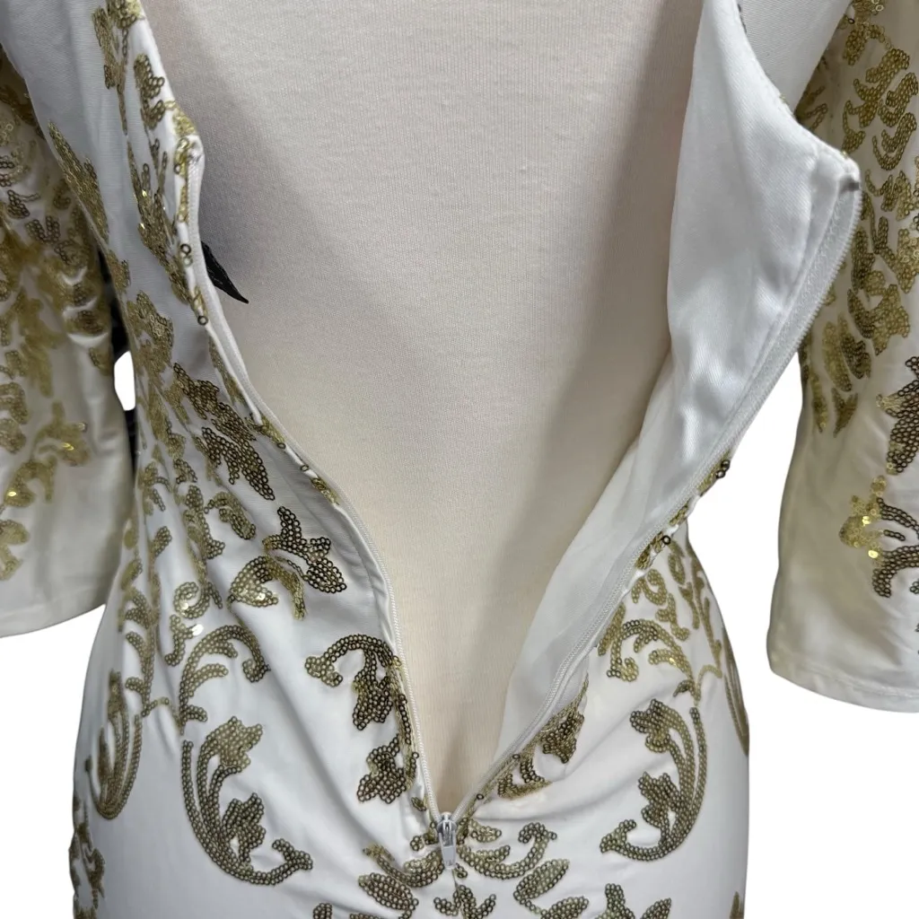 B Darlin White Sequin Dress Size 9/10 Long Sleeve Cocktail - Image 6
