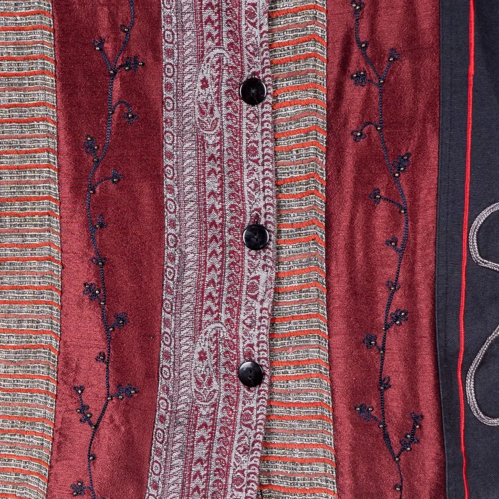 Boho VTG Jacket S Patchwork Textured Red Blue Metallic Lagenlook Fairy Stitching - Image 4