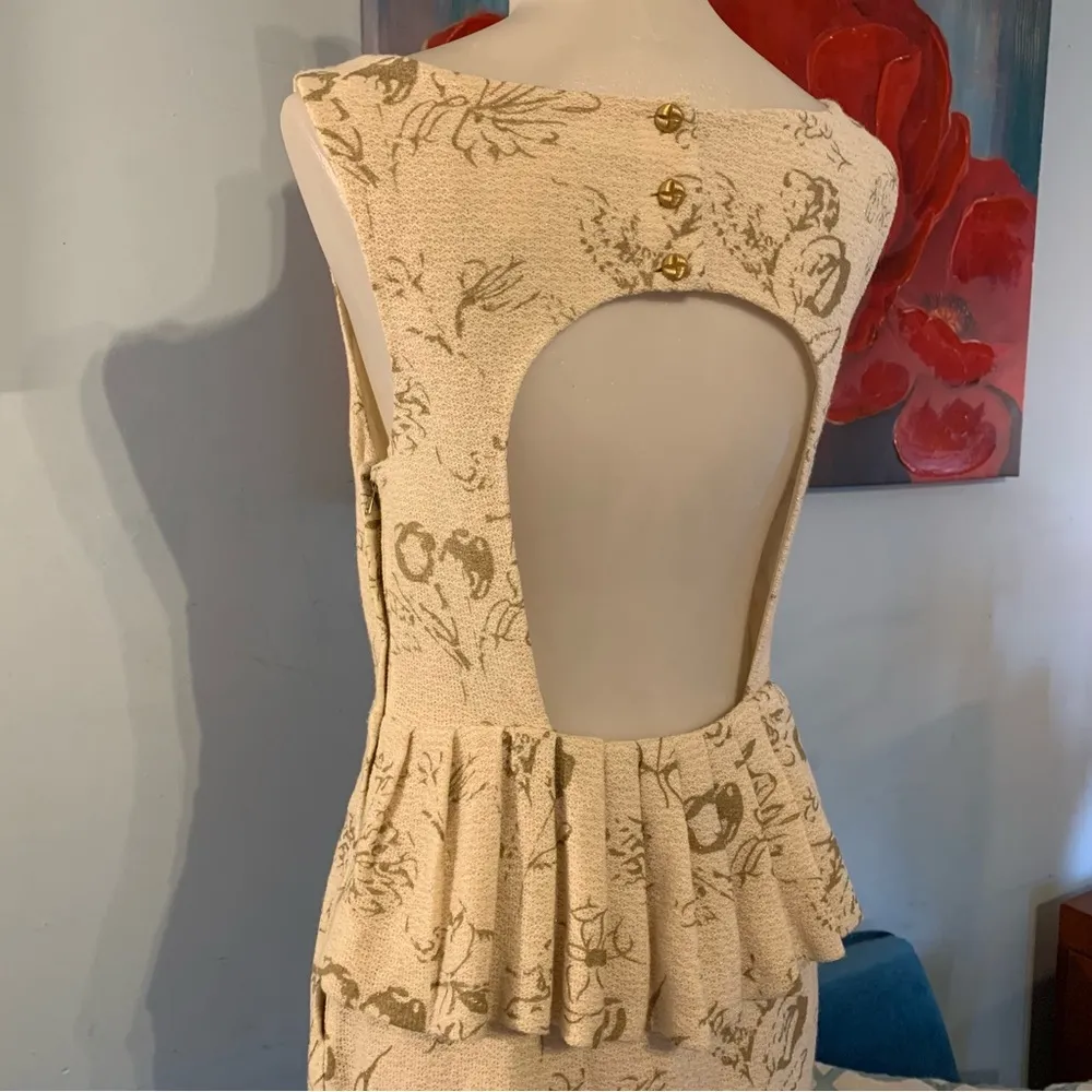 ANTHROPOLOGIE MOULINETTE SOEURS Gold Ivory Floral Dress Size 4 S Small - Image 5