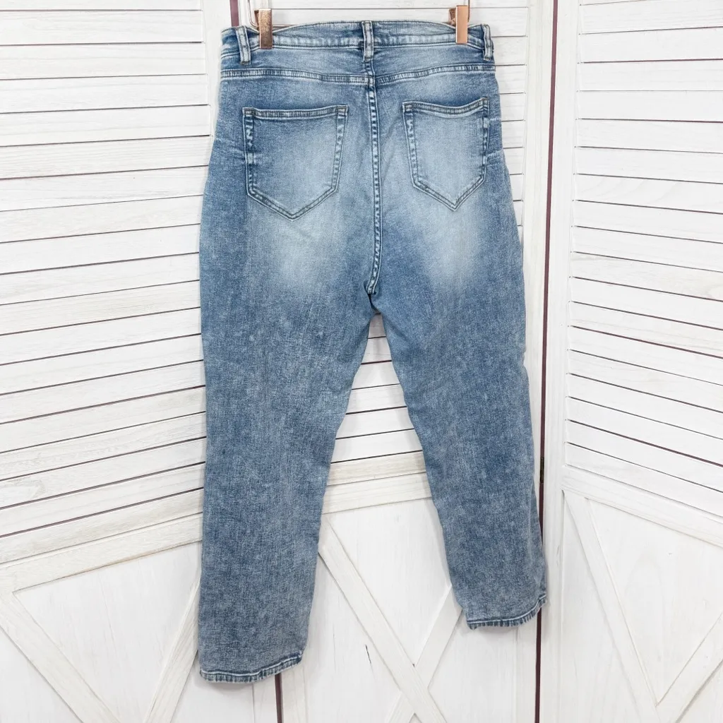 Soho Pearl Embellished Pockets Stone Washed High Waist Crop Jeans Blue 10 - Image 2