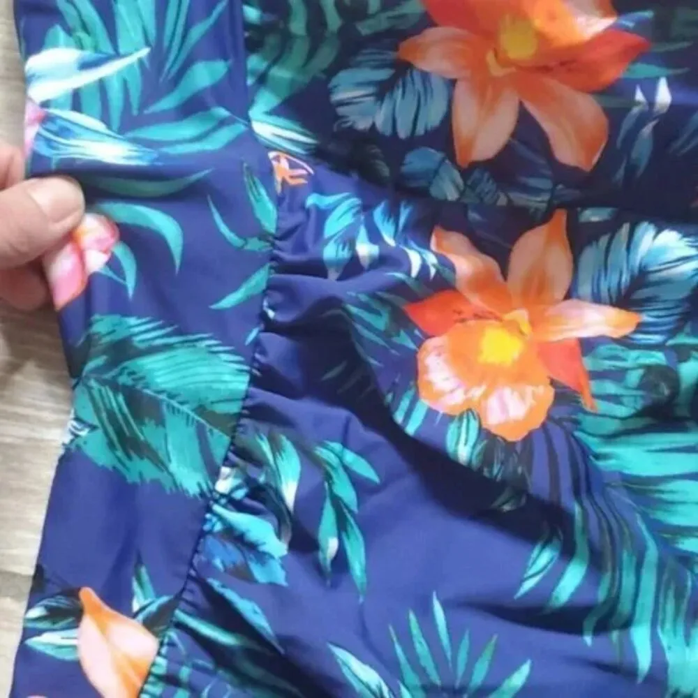 Sunsations 2X Skirted One Piece Bathing Suit | Swim Dress One Piece Bathing Suit Blue - Image 3