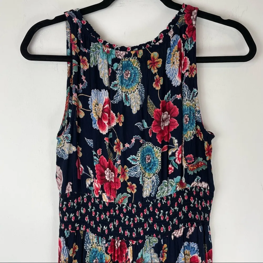 Bila Dress Sleeveless Handkerchief Hem Navy Floral Print Boho Cottagecore Blue - Image 6