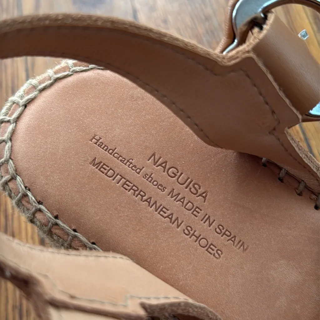 Naguisa FUMAROLA Espadrille Wedge Sandals light camel brown 37 Spain leather 7 Tan - Image 9