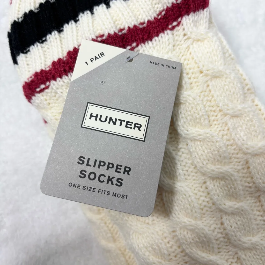 Hunter Cream Cable Knit Socks with Striped Cuff - Image 6