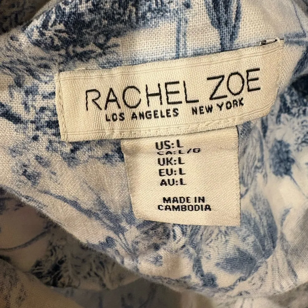 Rachel Zoe tropical jungle linen blend shirt dress  white blue sz M L - Image 6