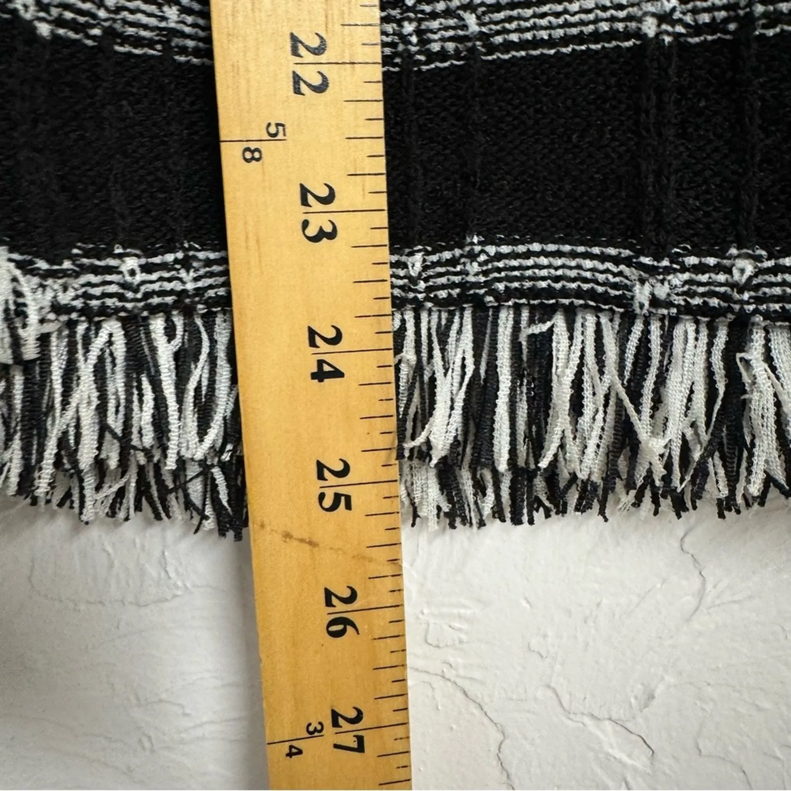 Ming Wang Black White Chunky Knit Sweater Womens M Fringe Preppy Pullover Mock - Image 8