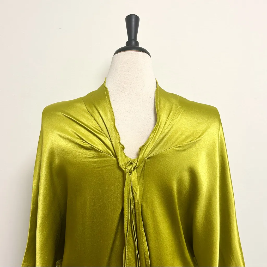 Zara Green Satin 3/4 Dolman Sleeve Tapered Back Tie V Line High Neck Dress NWT - Image 10