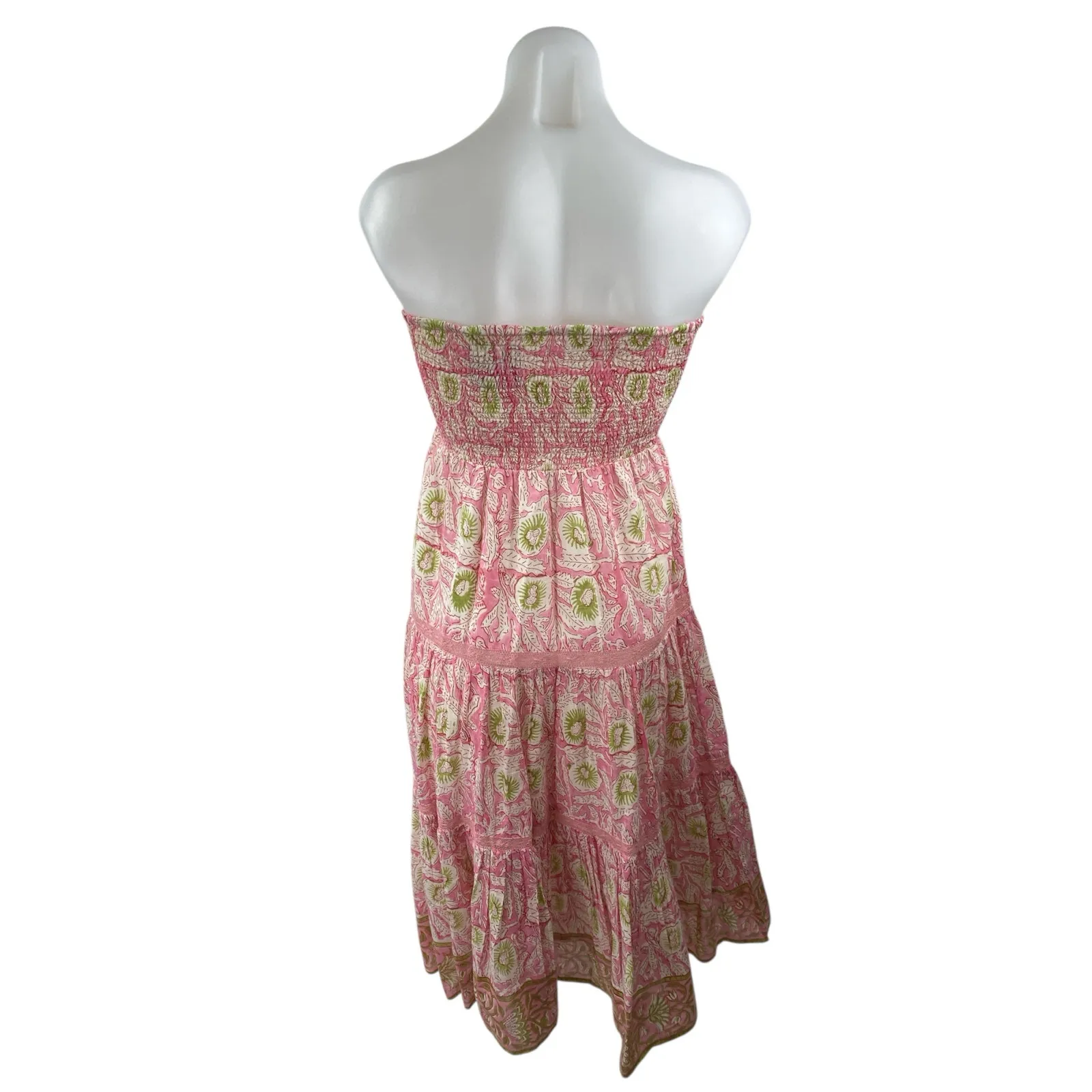 Alicia Bell Pink Floral Sleeveless Strapless Tiered Smocked Maxi Tube Dress XS - Image 3