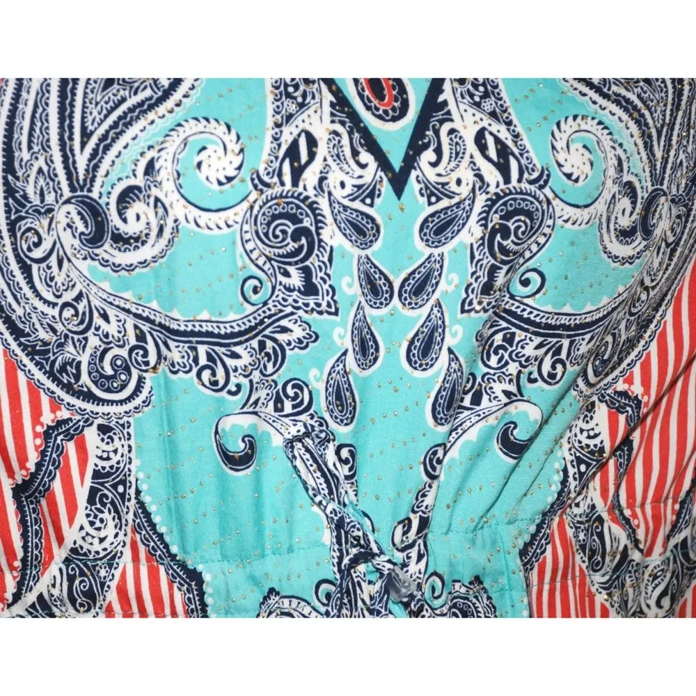 Riviera Sun Caftan Patio Dress Colorful Studded Size Free Plus Paisleys V - Image 9