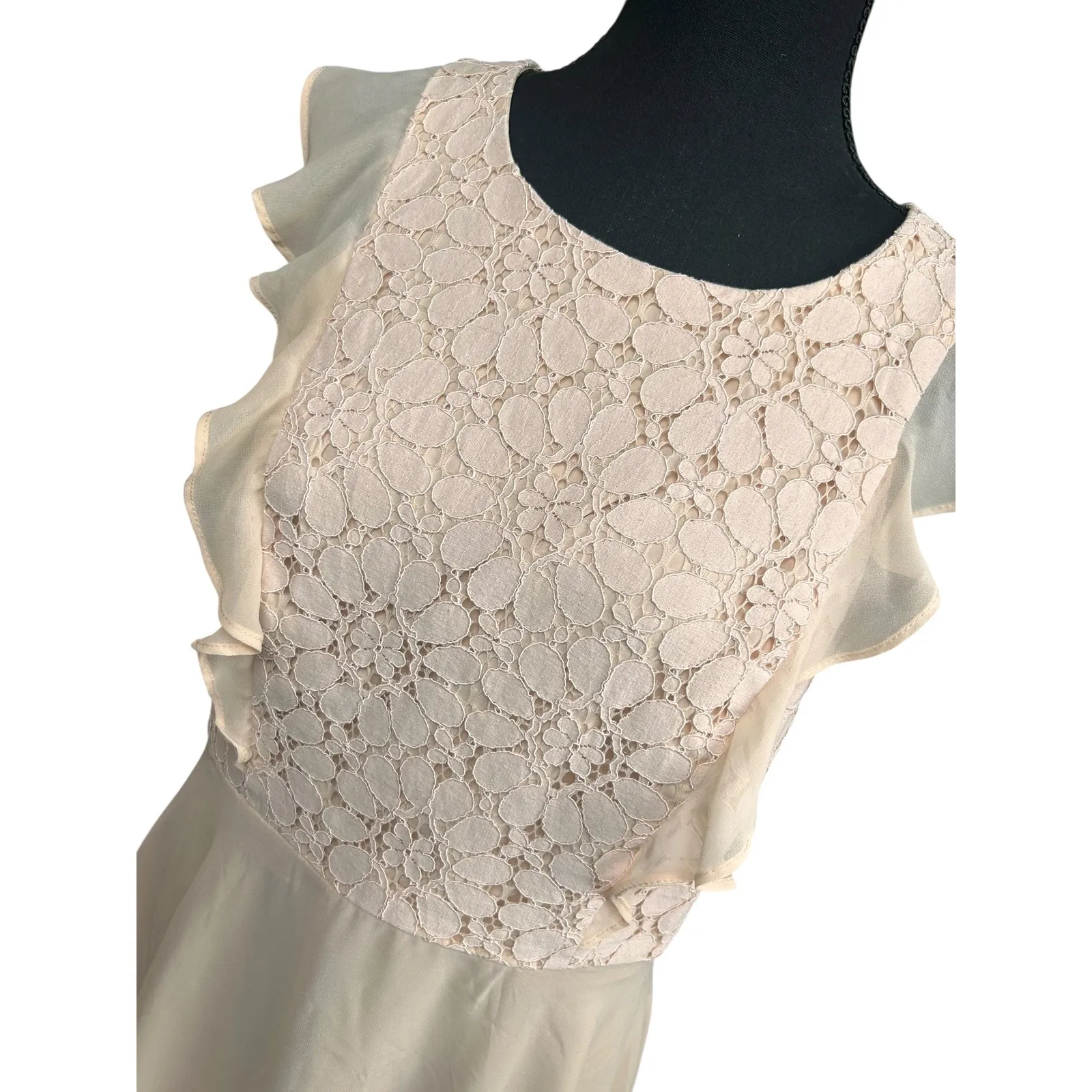 Nanette Lepore Women's Slvls Chiffon F&f Dress W/Lace Bodice‎ 12 Bellini Fizz - Image 4