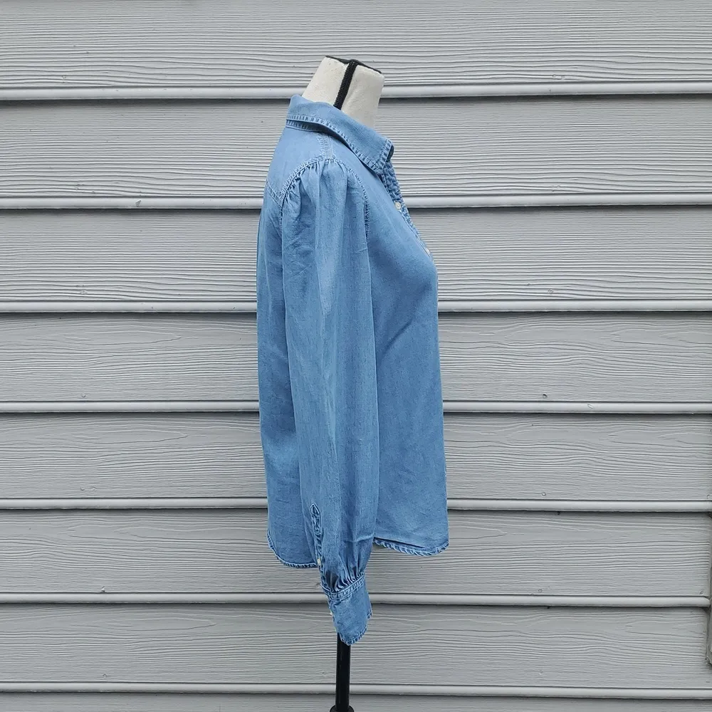 Lauren Ralph Lauren Puffed Sleeve Chambray Button Down Shirt Blue Size undefined - Image 4