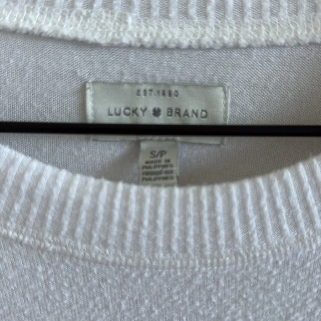 Lucky Brand Round Neck Sweater Textured White Long Sleeve Pullover Top 7WC7008 S - Image 3