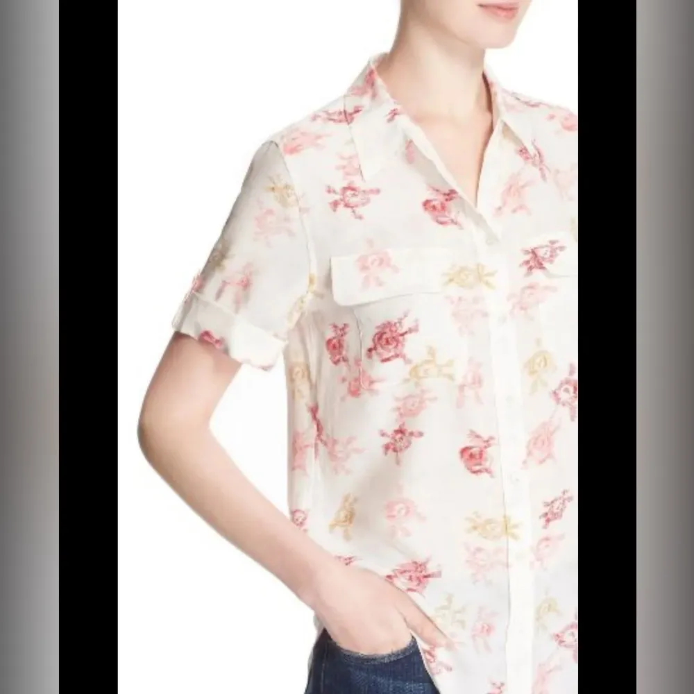 Equipment femme silk floral button down short sleeve top Sz XS - Image 2