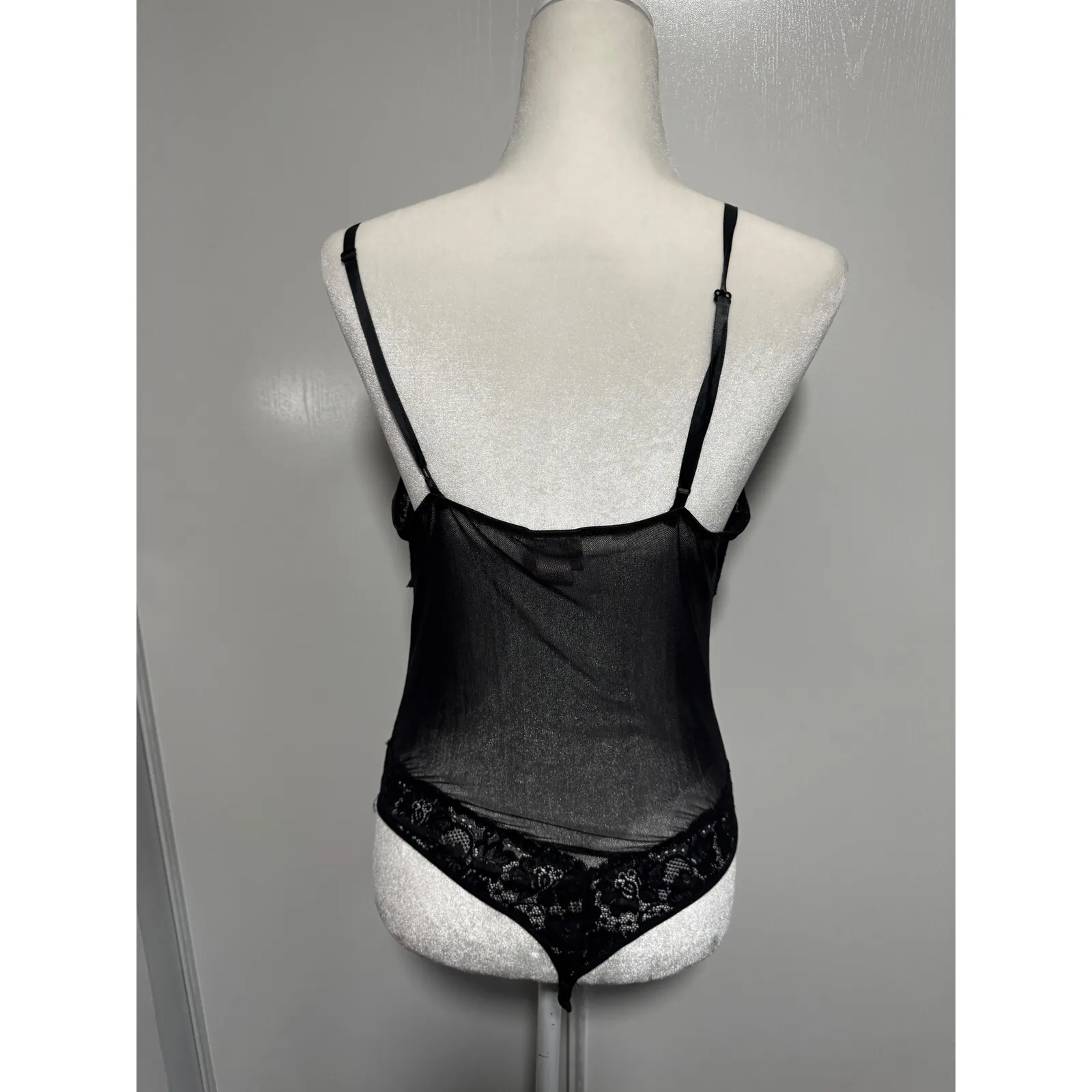 Vintage Rare Intimo Amore Black Lace Bodysuit Slip Dress‎ Sheer Women's sz Large - Image 2