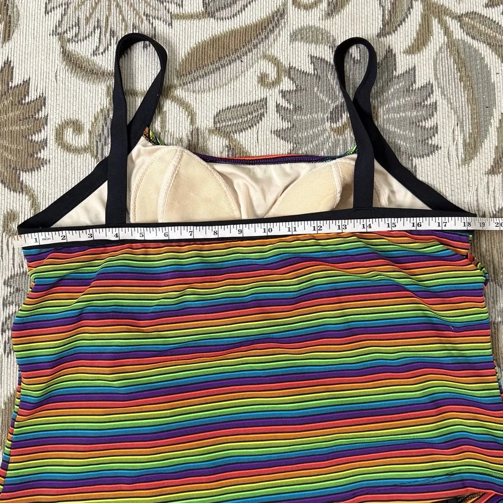 Beach Cabana Swimsuit One Piece Rainbow Stripes Blousy Blouson 14 16 18 1X Black - Image 5