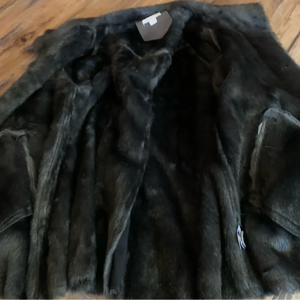 Coldwater Creek Faux Leather/Fur Metallic Silver Gray Coat, L 14/16 Jacket - Image 11