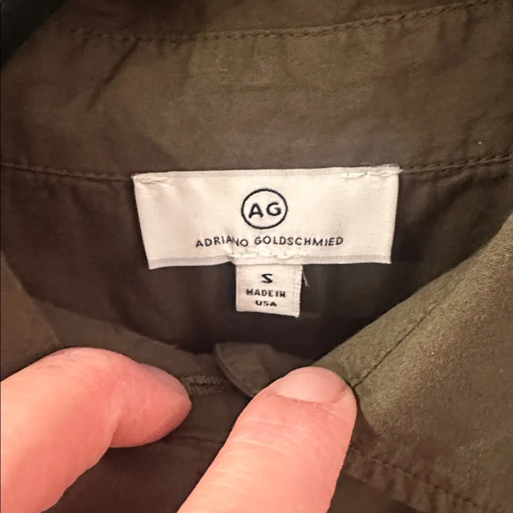 AG Adriano Goldschmied Khaki Button-Up Top size S EUC - Image 2
