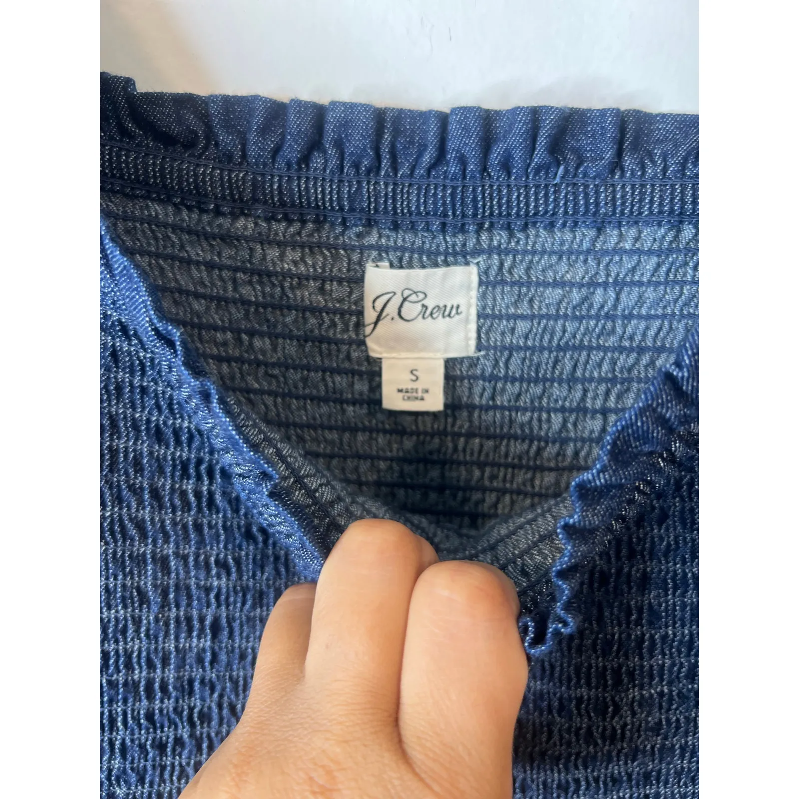 J.CREW Women’s Smocked Puff Sleeve Chambray Peasant Cottagecore Denim Dress S - Image 5