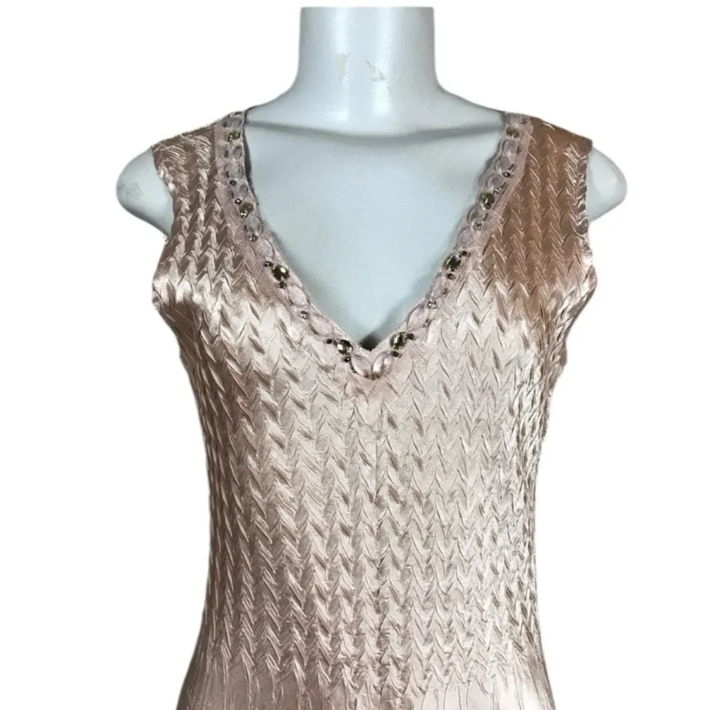 Komarov Dress Beaded Charmeuse Chiffon Tiered Lace Trim V Neck Size P/L Cocktail - Image 4