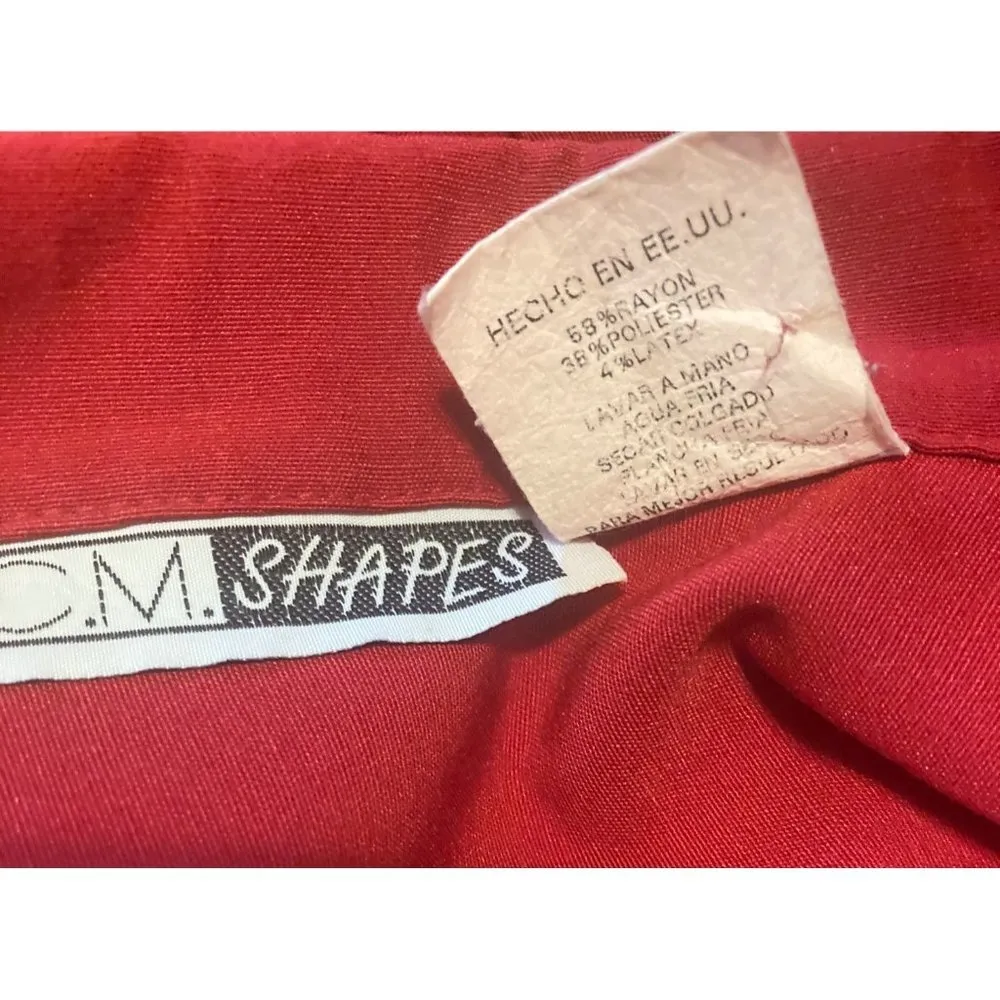 C.M. Shapes Red Button Up Blouse Jacket 3X Top Womens Leaf Design USA Collar - Image 10