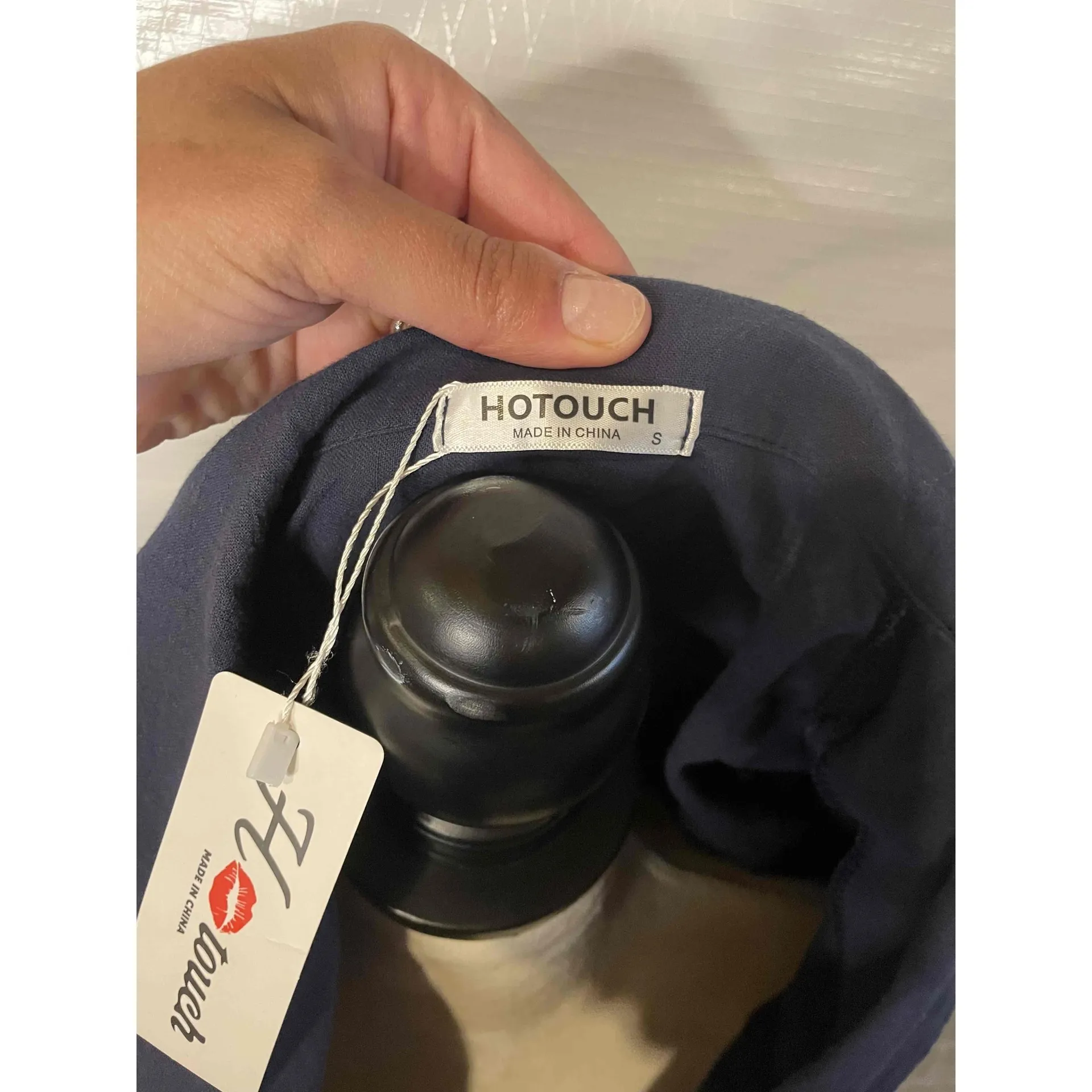 NWT Amazon Womens Navy Blue‎ Oversized Short Sleeve Button Down Shirt Size Small - Image 3