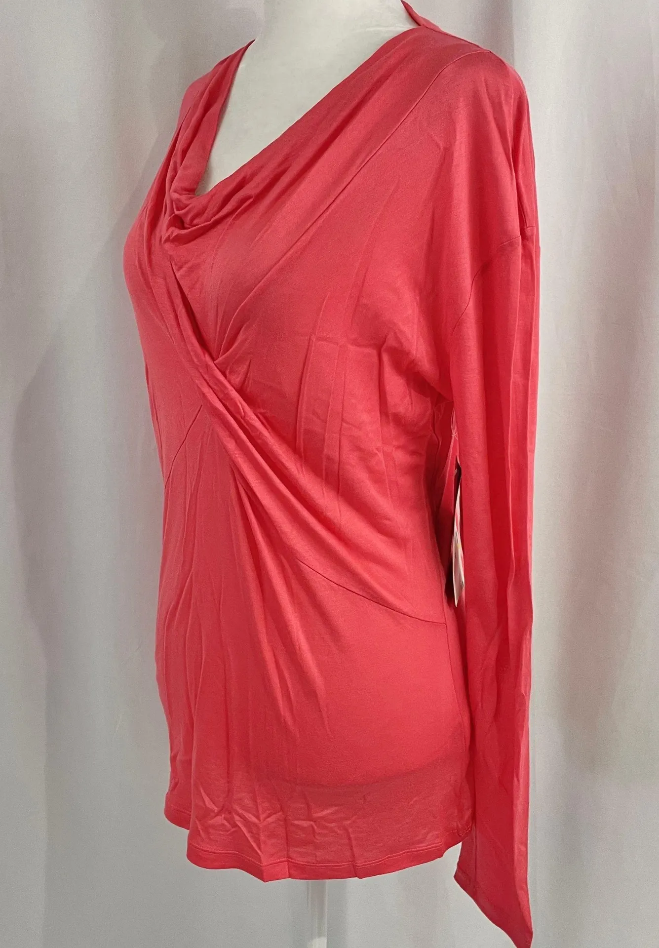 New  Asymmetrical Draped Cowl Neck Lightweight Top Coral - Image 5