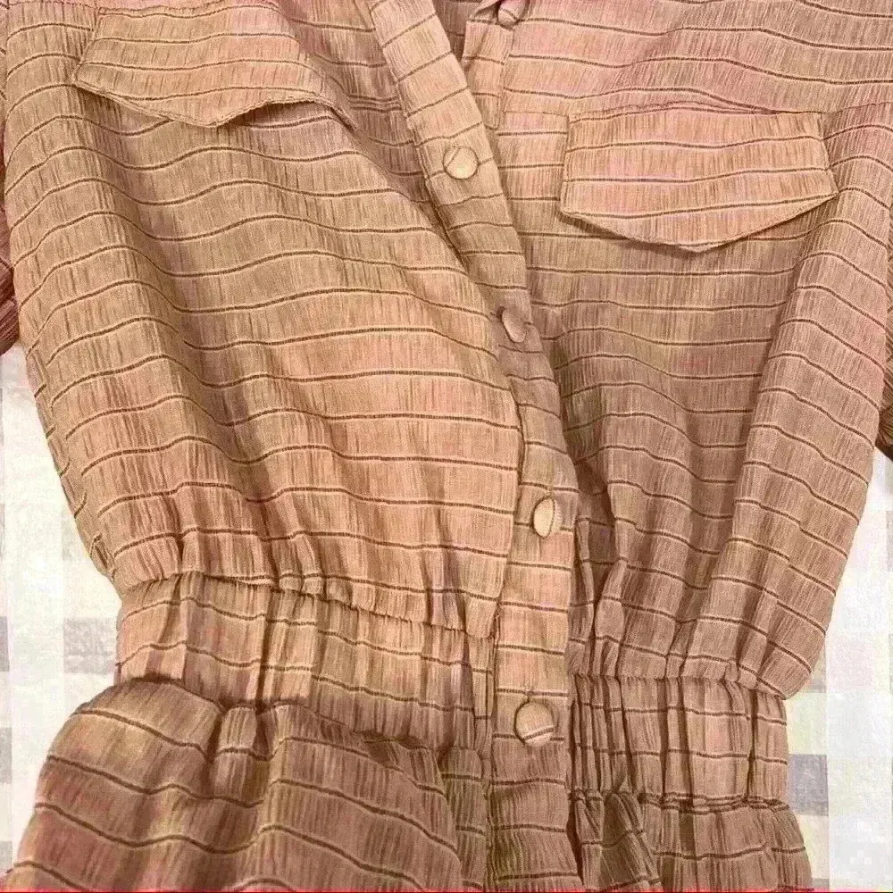 PRETTY LITTLE THING Women RomperSz 4 Small Button Up Brown Stripe Femine Chic - Image 7