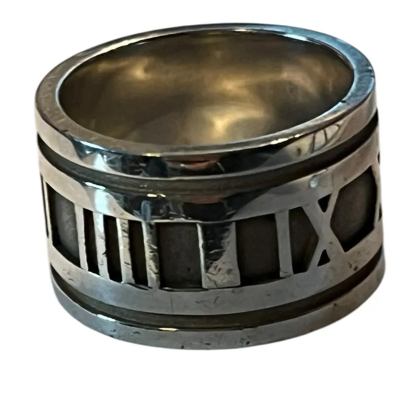 Tiffany & Co. Atlas Wide Band Ring Sterling Silver Roman Numeral Sz 5 - Image 10
