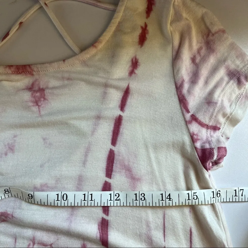 Tie Dye Oversize Tunic Dress with Criss Cross Back. Pink White Small - Image 12
