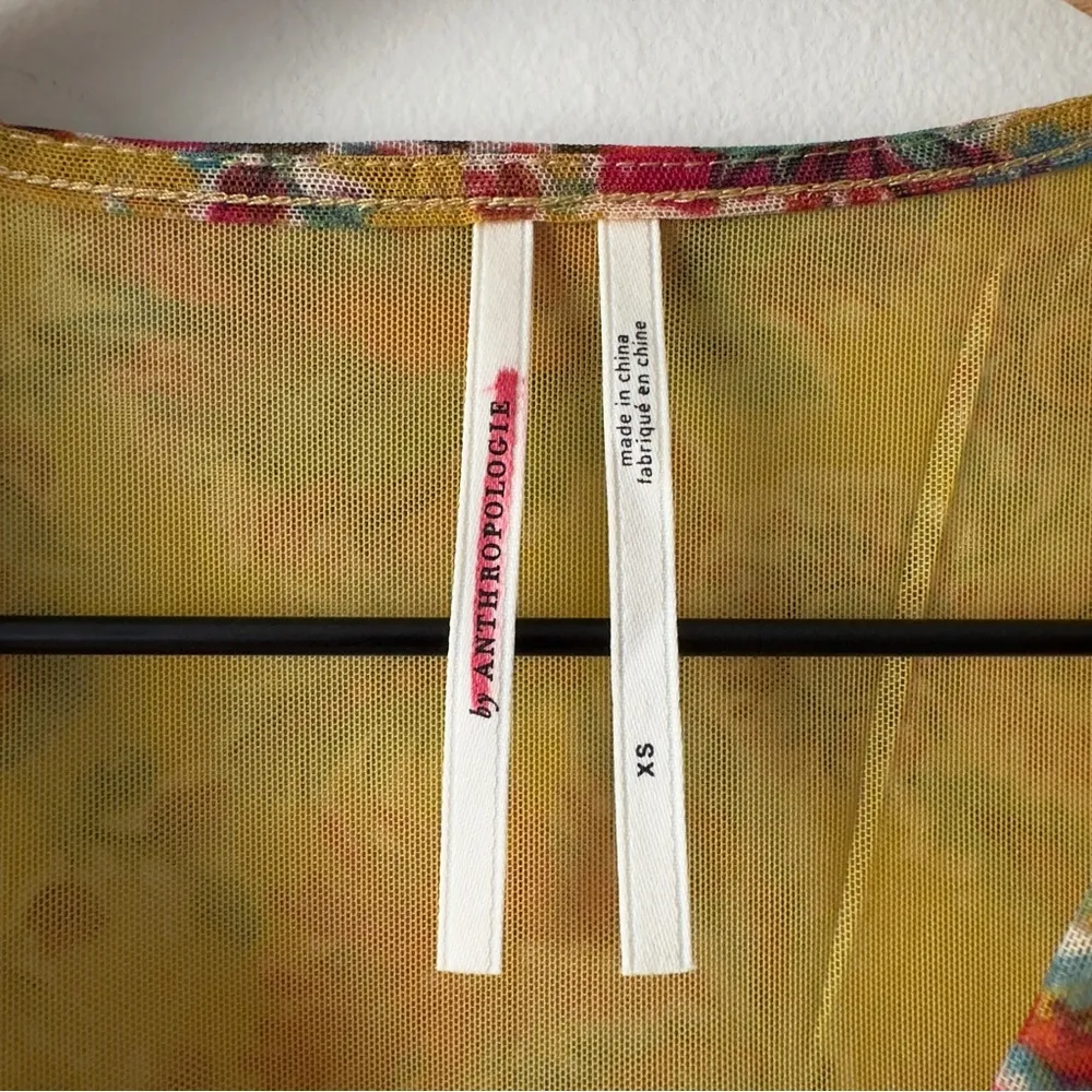 Anthropologie Chiffon Button Up Front 3/4 sleeve top floral stretch layered XS - Image 7