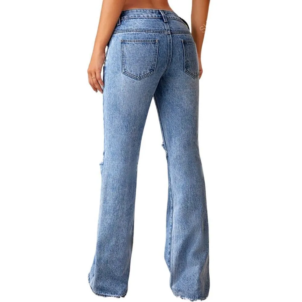 Essnce Ripped Bootcut Leg Jeans in Blue, Size S/4​​ - Image 2