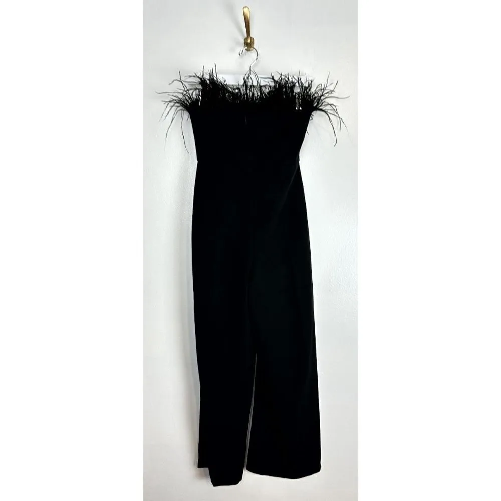 SAM EDELMAN Feather Trim Strapless Jumpsuit in Black Size US 0 - Image 5