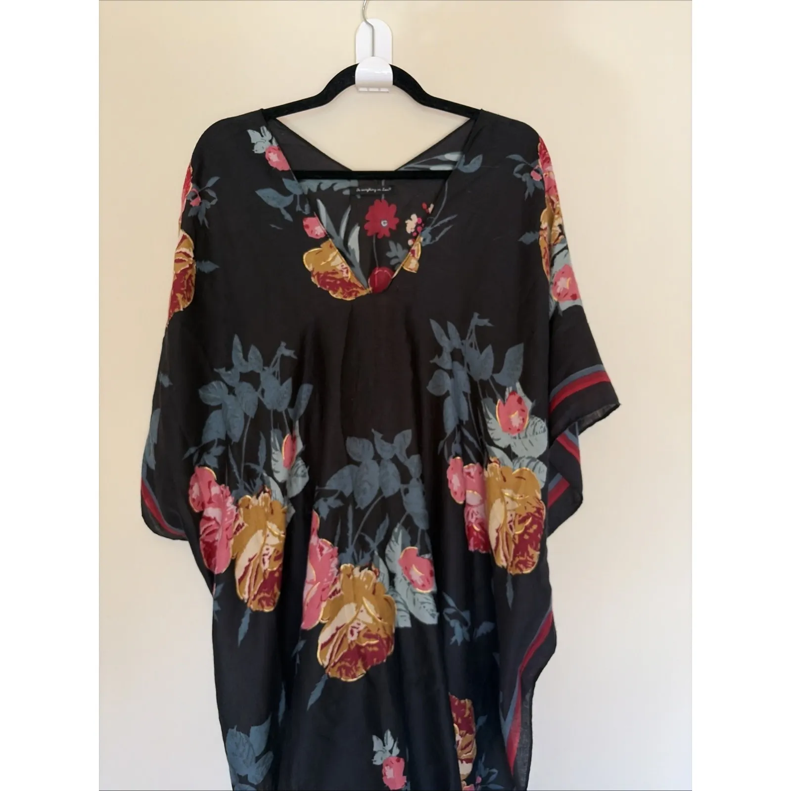 Do Everything in Love Floral Flower Metallic Gold Fringe Hem Oversized Poncho OS - Image 2