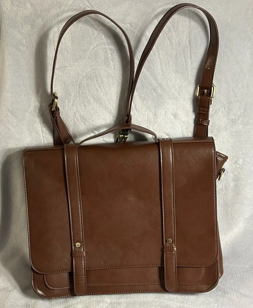 Ecosusi Women’s Brown Vegan Leather Bow Briefcase/ Laptop Bag / Backpack - Image 1