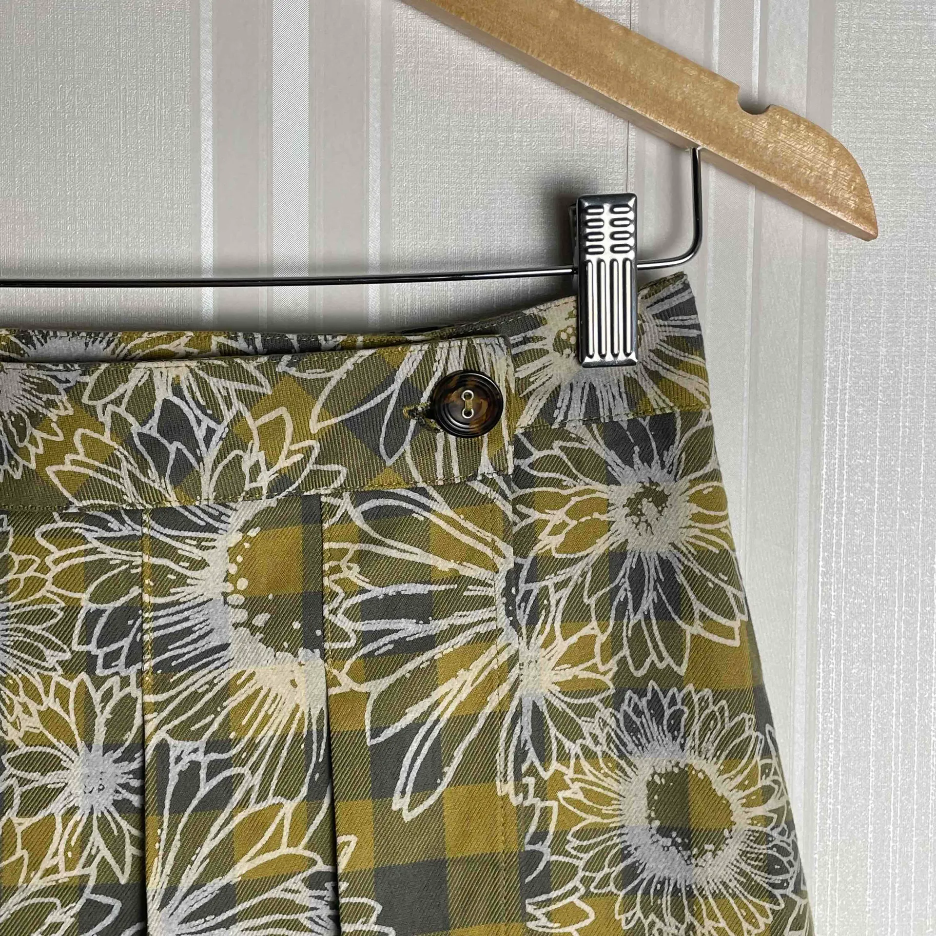 New‎ Urban Outfitters Womens Floral Gingham Pleated Academia A-Line Mini Skirt S - Image 3