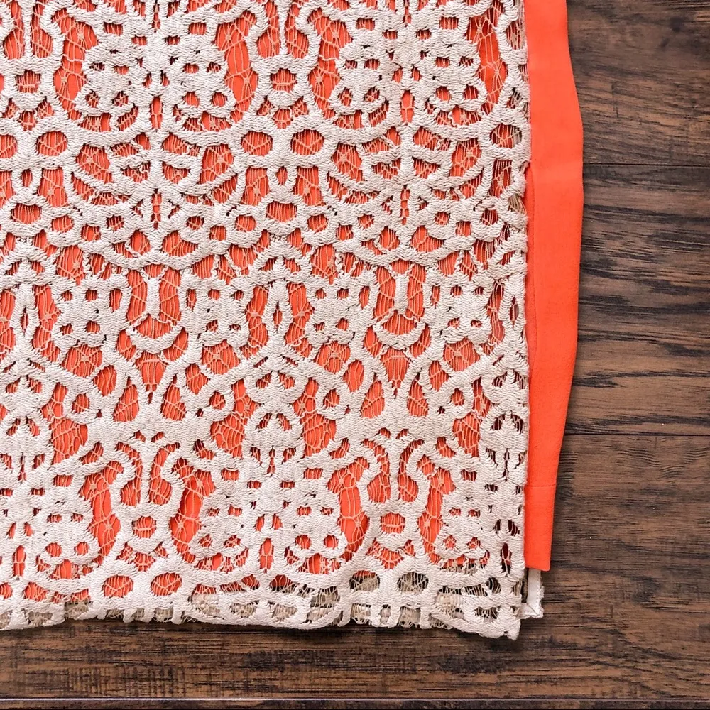 Robert Rodriguez • silk & lace shift dress orange chiffon beige tan sleeveless - Image 8