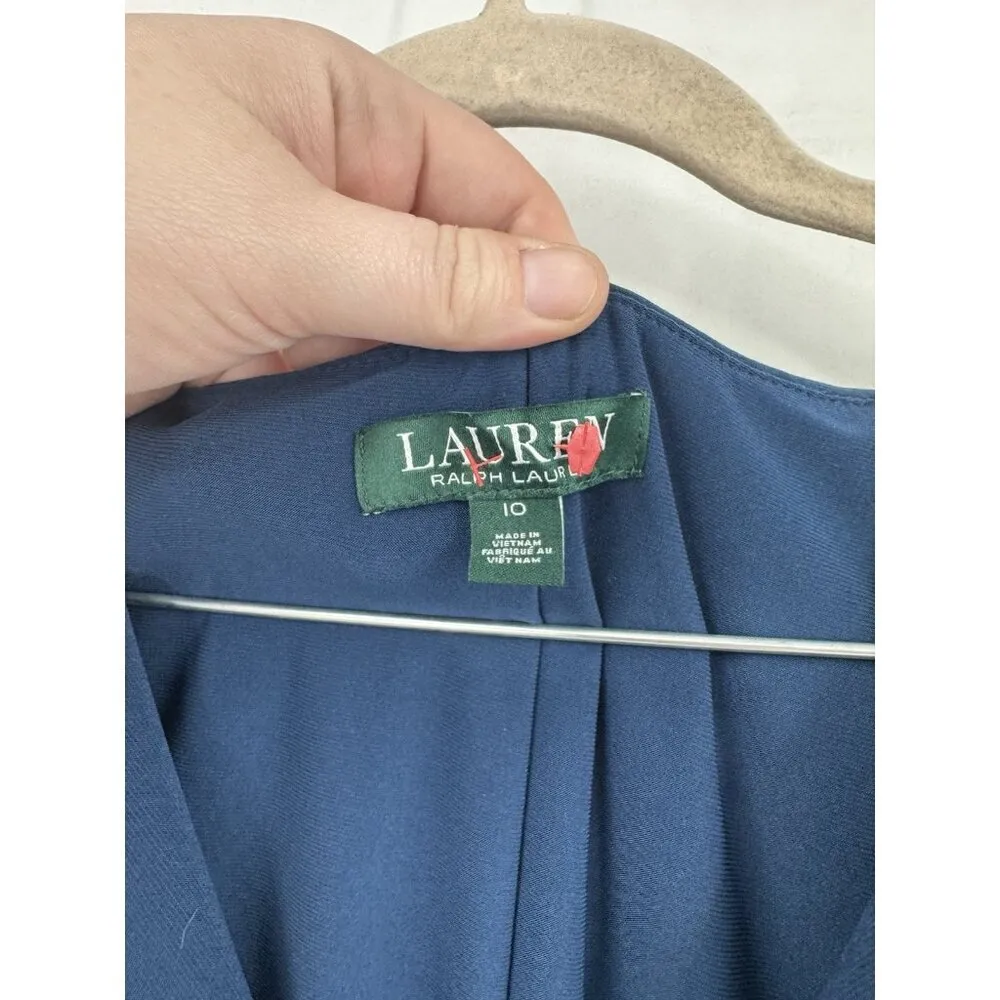 Lauren Ralph Lauren Business Mini Dress Women 10 Navy‎ Blue Gathered Formal - Image 5