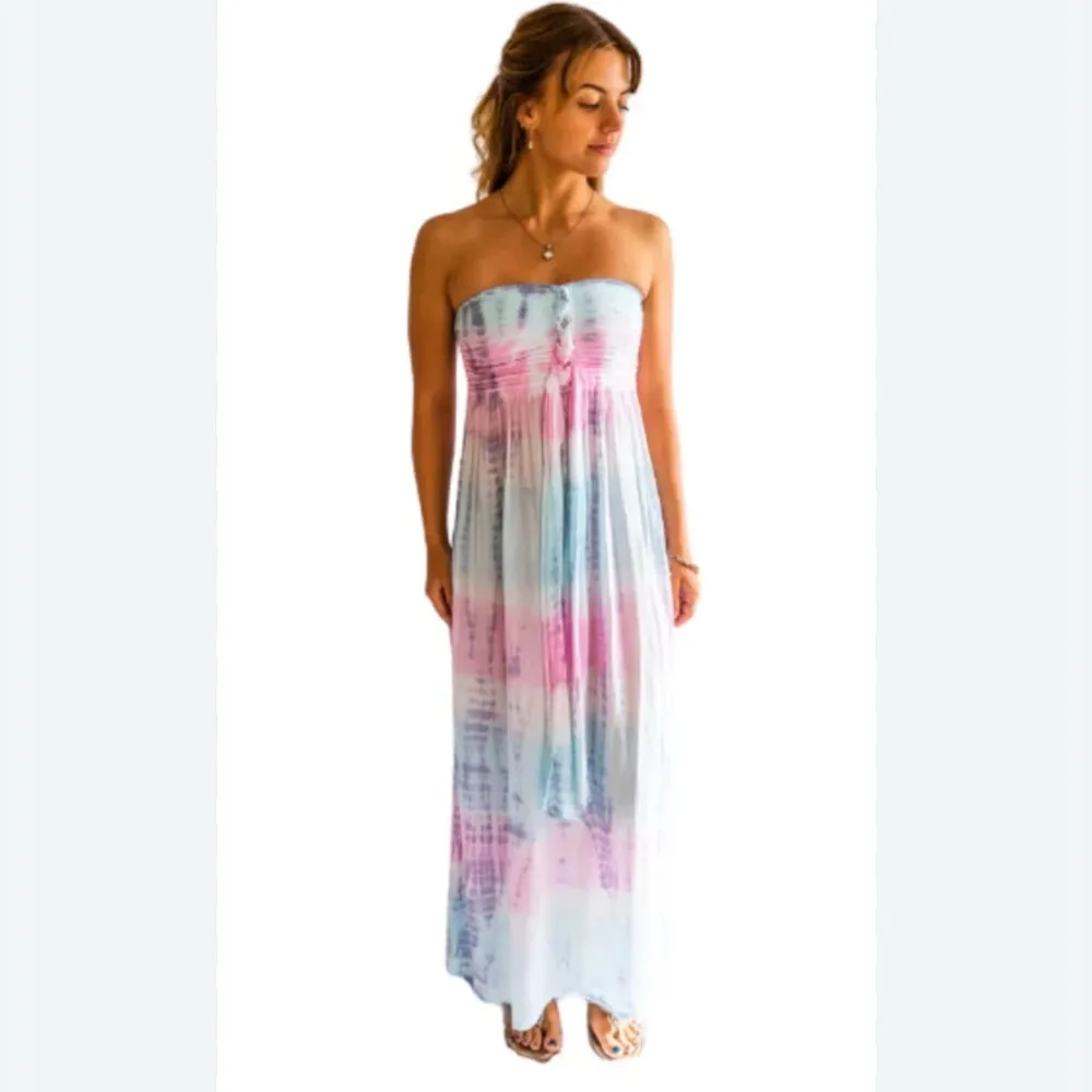 Pastel rainbow Hawaiian maxi Dress in teal & pink tie dye braided top NWT S/M Blue Size undefined - Image 12
