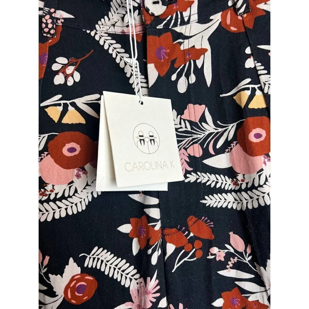 NWT Carolina K Alicia Floral High Waisted Gaucho Pants Sz. S Black - Image 9